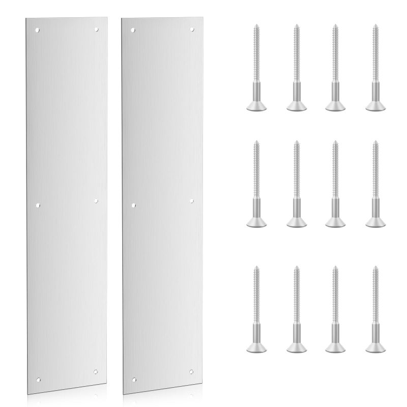 Kscjdg Door Push Plate-Door Kick Plate-4x16 in Door Plates-Kick Plate Door Plate Interior or Exterior Front Door or Back Door Door Protection with 6 Screws - 2 Pack - Image 1